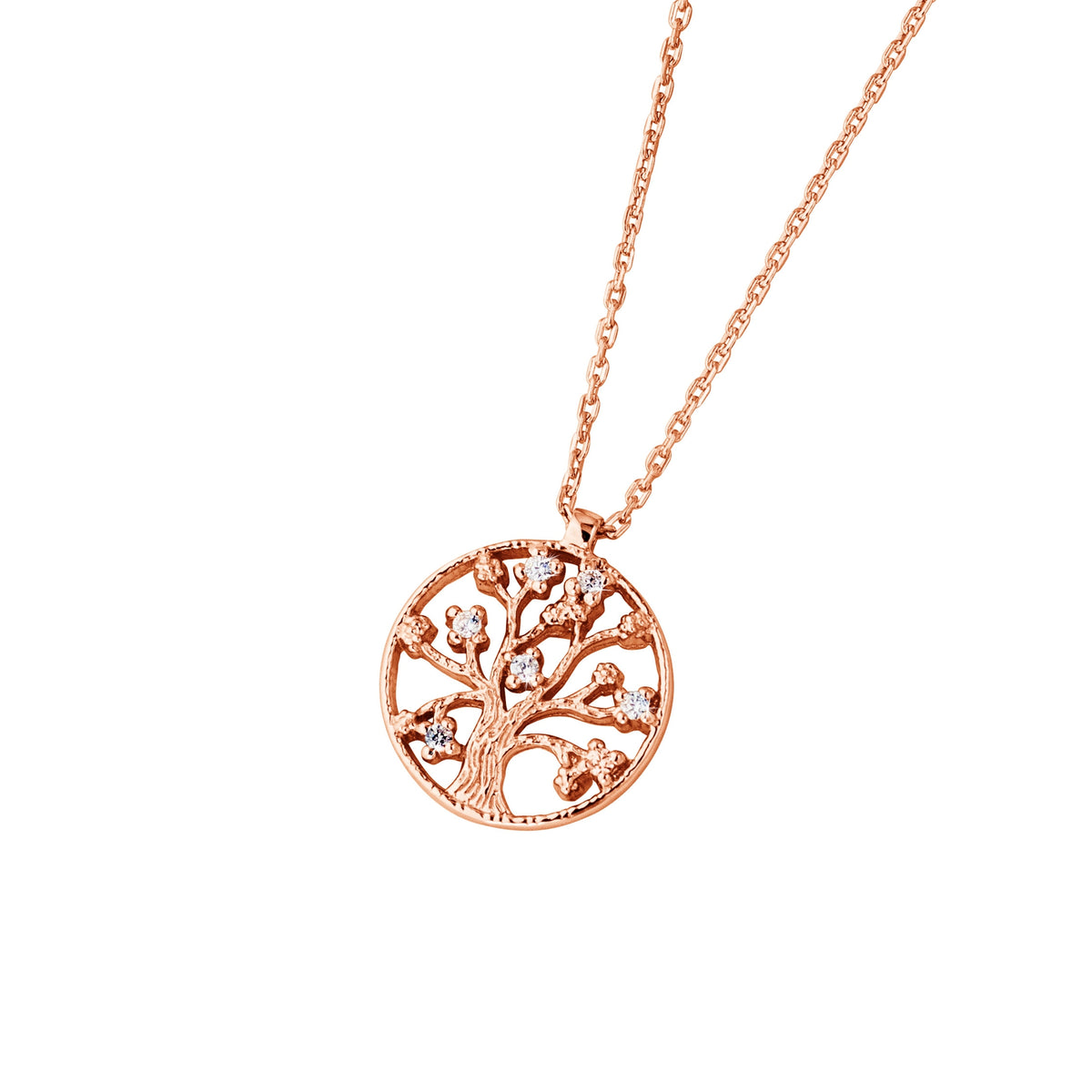 DOOSTI Damen Collier mit Anhänger Lebensbaum 925 Silber Rosegold vergoldet