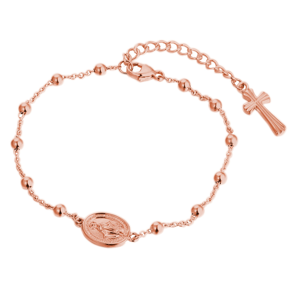 DOOSTI Rosenkranz Armband mit Anhänger 925 Silber Rosegold vergoldet