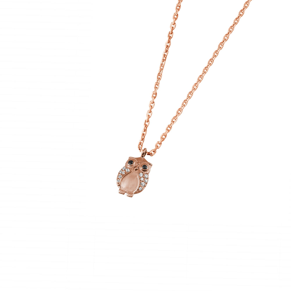 DOOSTI Zarte Halskette Eule 925 Silber Rosegold vergoldet