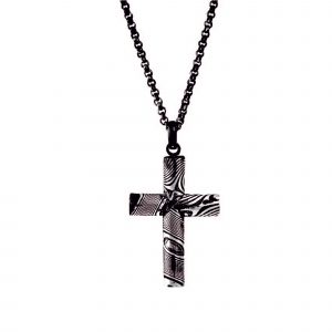 DOOSTI Damaststahlanhänger KREUZ mit Edelstahlkette