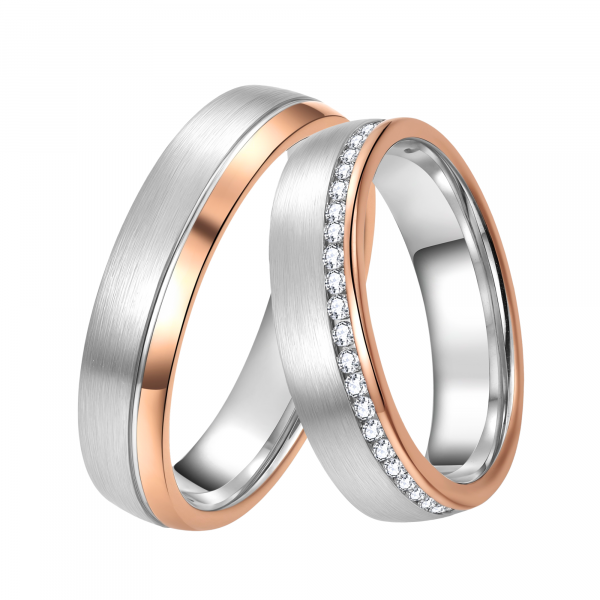 DOOSTI Partnerring / Trauring BICOLOR 925/- Silber - inkl. Gratis Gravur