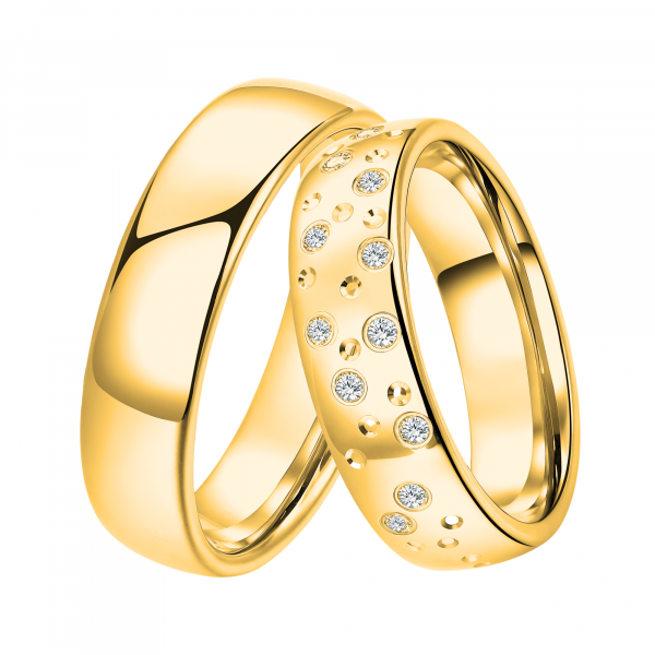 DOOSTI Partnerring / Trauring STERNENHIMMEL Silber 925 ? Mit 3 Mikron Vergoldet - inkl. Gratis Gravur
