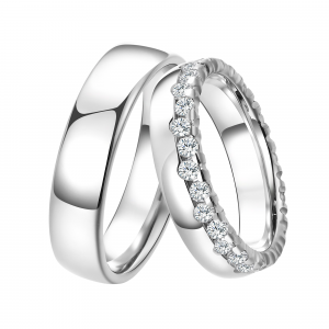 DOOSTI Trauring /Partnerring CROWN Silber 925 rhodiniert inkl. Gratis Gravur