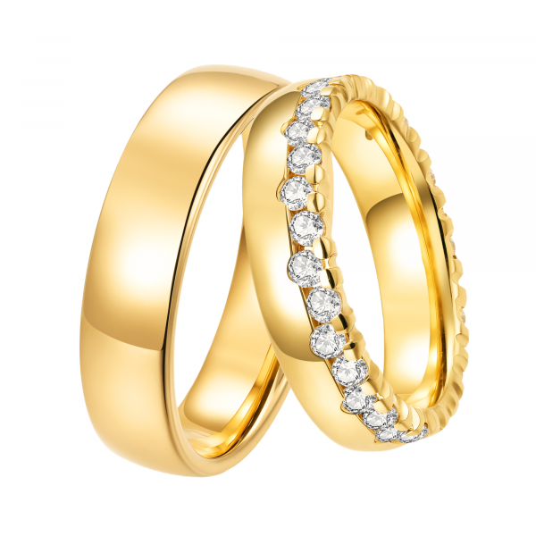 DOOSTI Partnerring / Trauring CROWN Silber 925 hochwertig Gelbgold vergoldet inkl. Gratis Gravur