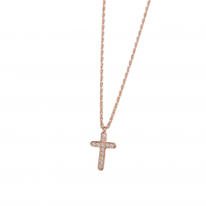 DOOSTI Damen Collier mit Anhänger Kreuz 925 Silber Rosegold vergoldet