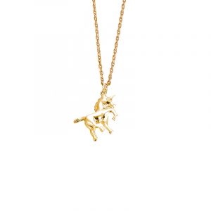DOOSTI Damen Collier mit Anhänger Einhorn 925 Silber Gelbgold vergoldet