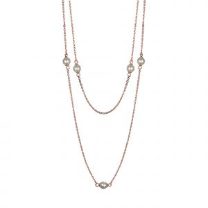 DOOSTI Damen Halskette mit Perlen 925/- Silber, Rosegold vergoldet