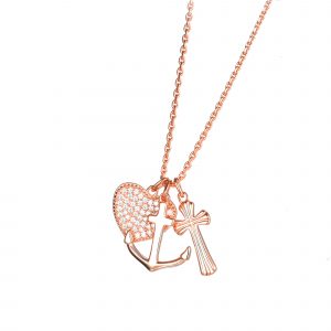 DOOSTI Damen Halskette GLAUBE, LIEBE, HOFFNUNG 925/- Silber Rosegold vergoldet