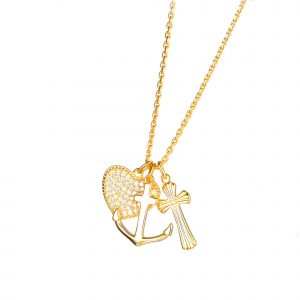 DOOSTI Damen Halskette GLAUBE, LIEBE, HOFFNUNG 925/- Silber Gelbgold vergoldet