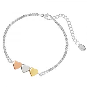 DOOSTI Damen Armband Herzen 925/- Silber rhodiniert, Rosegold/Gelbgold vergoldet