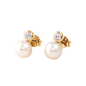 DOOSTI Zarte Ohrstecker Perle 925 Silber Gelbgold vergoldet (Paar)