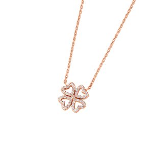 DOOSTI Zarte Halskette Kleeblatt 925 Silber Rosegold vergoldet