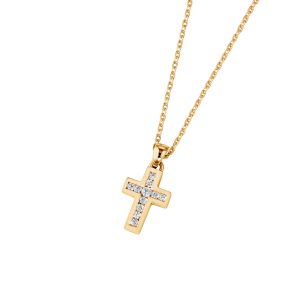 DOOSTI Zarte Halskette Kreuz 925 Silber Gelbgold vergoldet