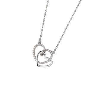 DOOSTI Damen Collier mit Anhänger Herzen 925 Silber rhodiniert
