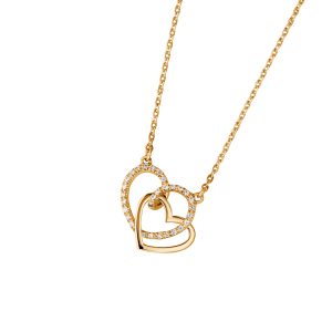 DOOSTI Zarte Halskette Herzen 925 Silber Gelbgold vergoldet