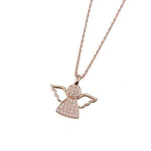DOOSTI Damen Collier mit Anhänger Engel 925 Silber Rosegold vergoldet