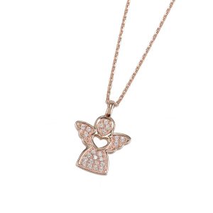 DOOSTI Damen Collier mit Anhänger Engel 925/- Silber Rosegold vergoldet