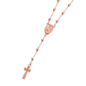 DOOSTI Rosenkranz Kette mit Anhänger 925 Silber Rosegold vergoldet