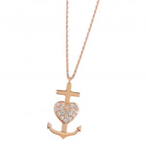 DOOSTI Damen Halskette mit Anhänger Kreuz/Herz/Anker 925/- Silber Rosegold vergoldet