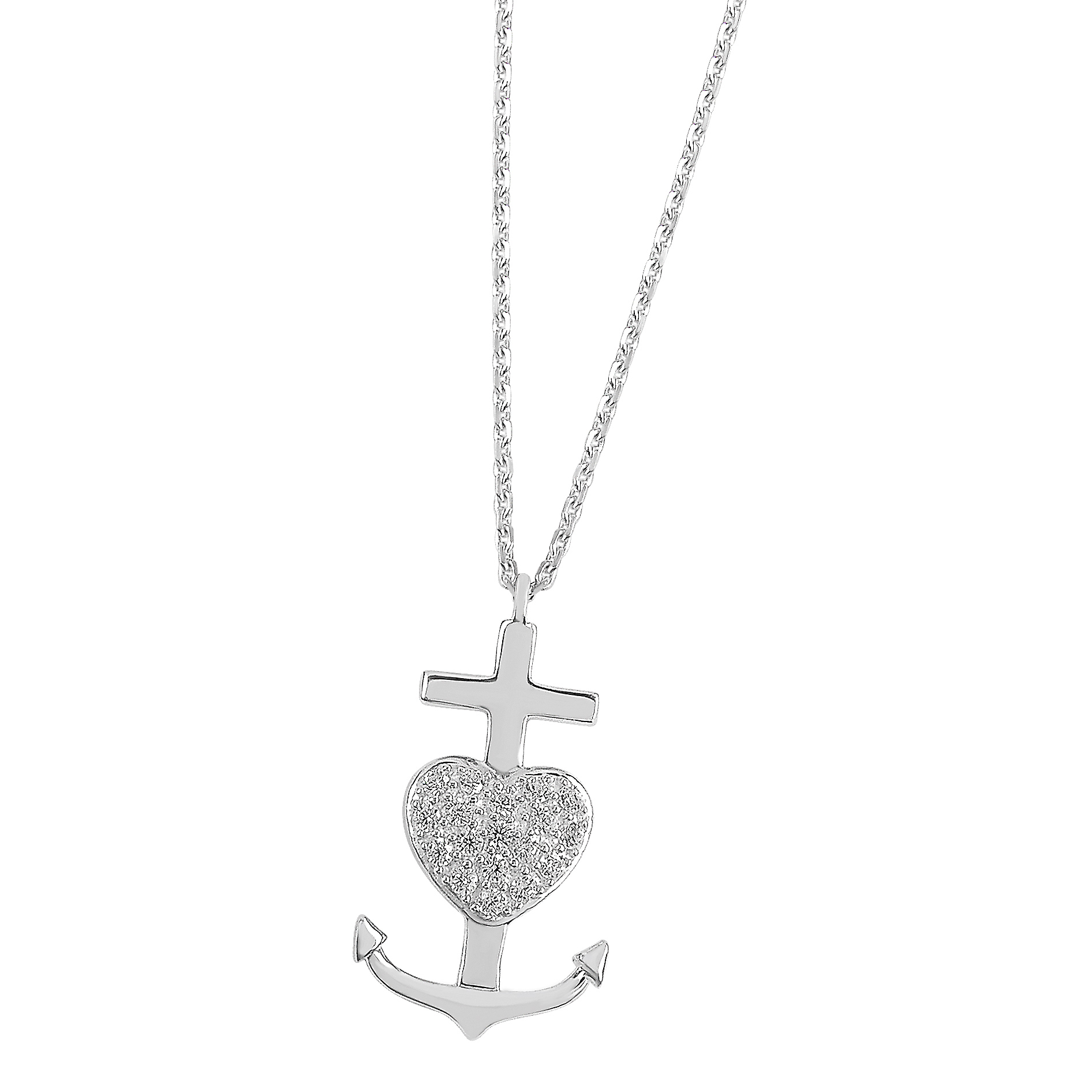 Damen Halskette mit Anhänger Kreuz/Herz/Anker 925/- Silber rhodiniert