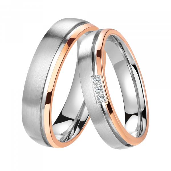 DOOSTI Partnerring / Trauring DAINTY - BICOLOR Chirurgischer Edelstahl - inkl. Gratis Gravur