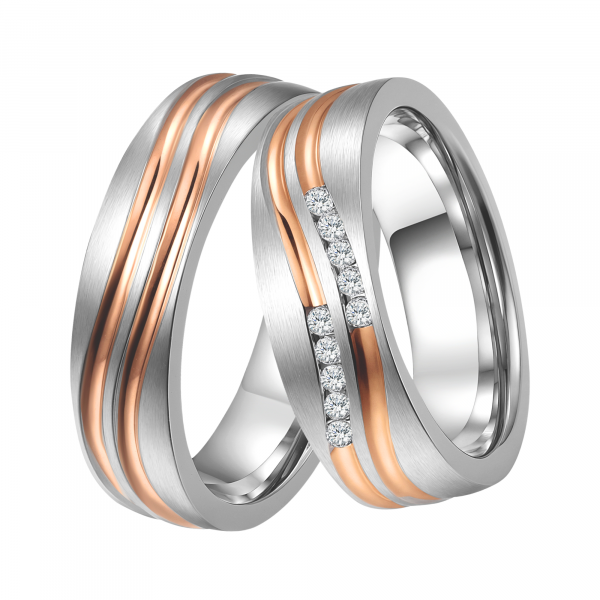 DOOSTI Partnerring / Trauring Bicolor Chirurgischer Edelstahl 316L - inkl. Gratis Gravur
