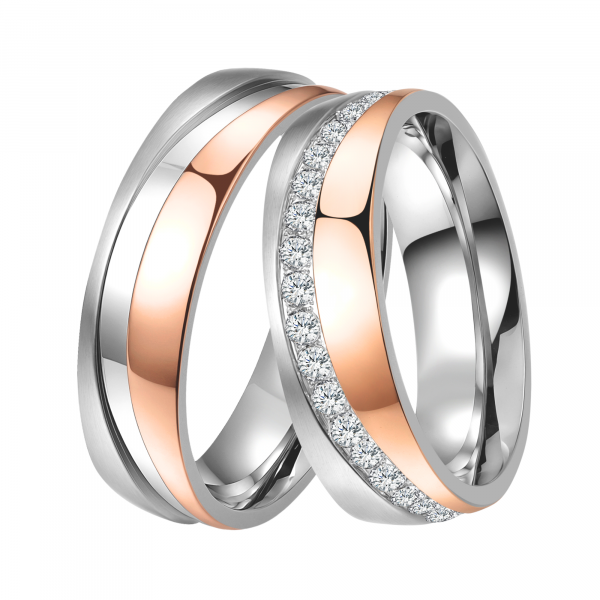 DOOSTI Partnerring / Trauring HARMONY ROSE Chirurgischer Edelstahl 316L Bicolor - inkl. Gratis Gravur