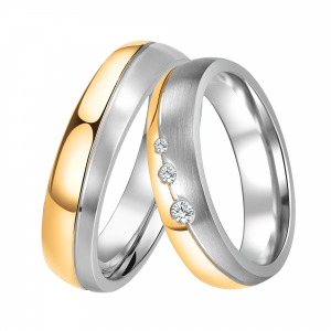 DOOSTI Partnerring / Trauring THREE STARS - BICOLOR Chirurgischer Edelstahl - inkl. Gratis Gravur