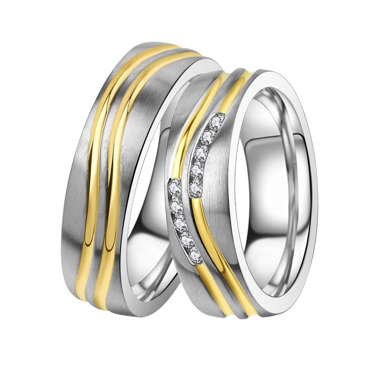 Partnerringe Edelstahl DOOSTI Partnerringe HOPE BICOLOR – Chirurgischer Edelstahl 316L, Mit Kostenloser Gravur (Rosegold & Gebürstet) Kostenlose Innengravur Bis 16 Zeichen