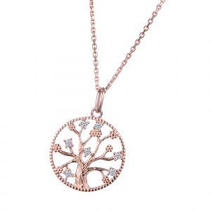 DOOSTI Damen Collier mit Anhänger Lebensbaum 925 Silber Rosegold vergoldet