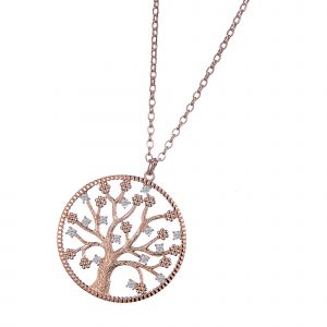 DOOSTI Damen Collier mit Anhänger Lebensbaum 925 Silber Rosegold vergoldet